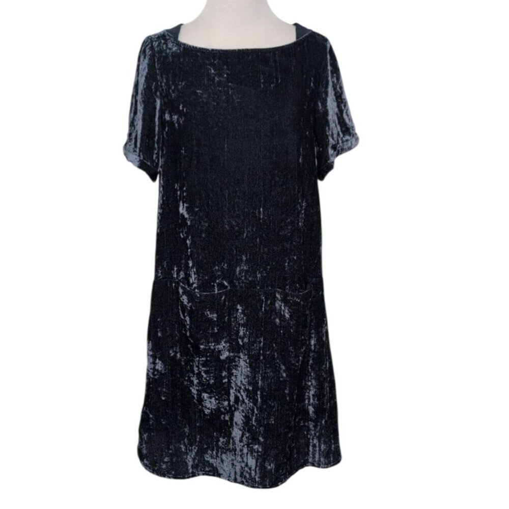 Floreat Crushed Velvet Dress Womens Size XS Blue Oversized Short Sleeve Shift